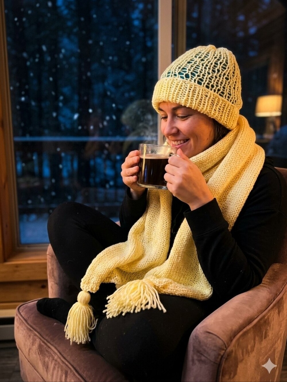 Soft Yellow Knit Beanie — Women’s Cozy Winter Hat Both Scarf And Hat Both